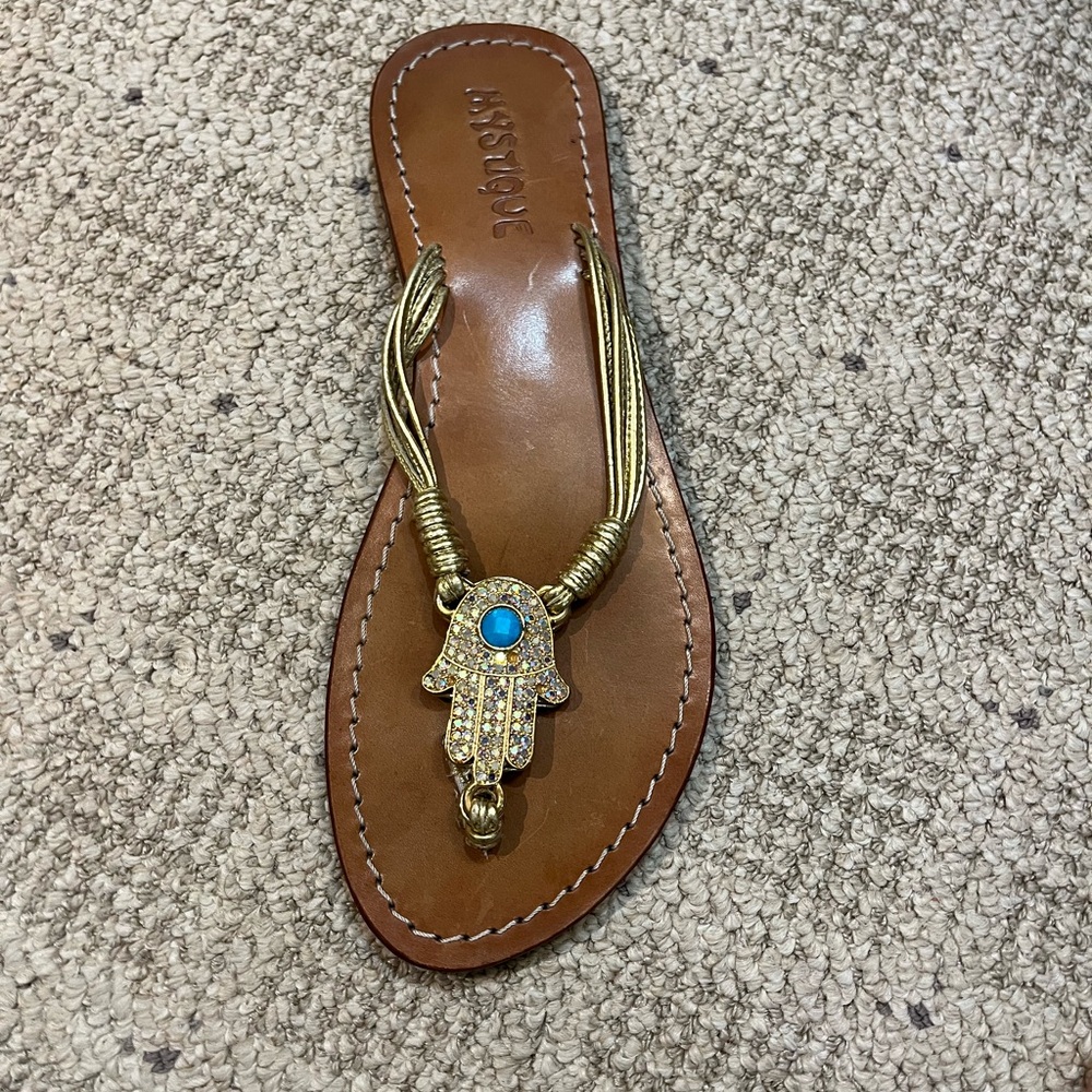 Mystique Egyptian Leather Style Sandals with Crystal Hamza. - Picture 4 of 10